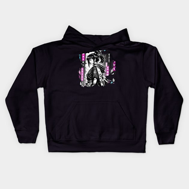 Futuristic Japanese Style Kunoichi Girl Kids Hoodie by pibstudio. 